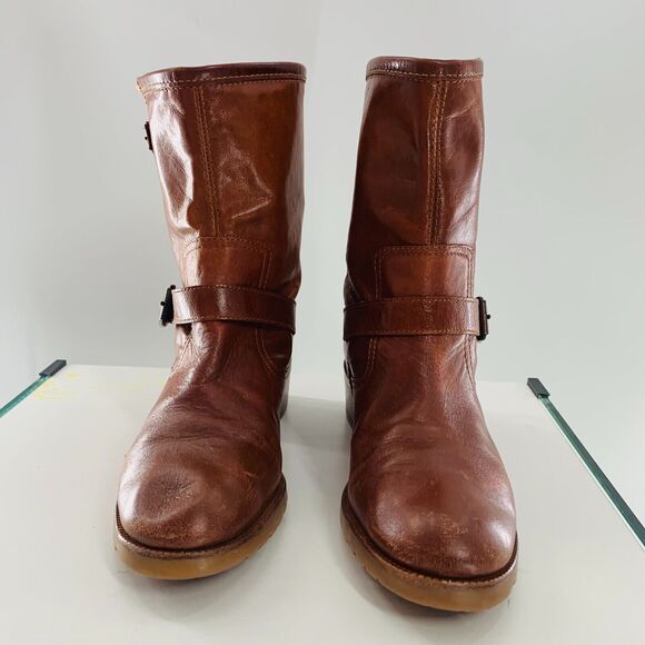 Michael KORS Leather Biker Round Toe Boot Brown 8 Distress Imperfect No Marking - Picture 10 of 16
